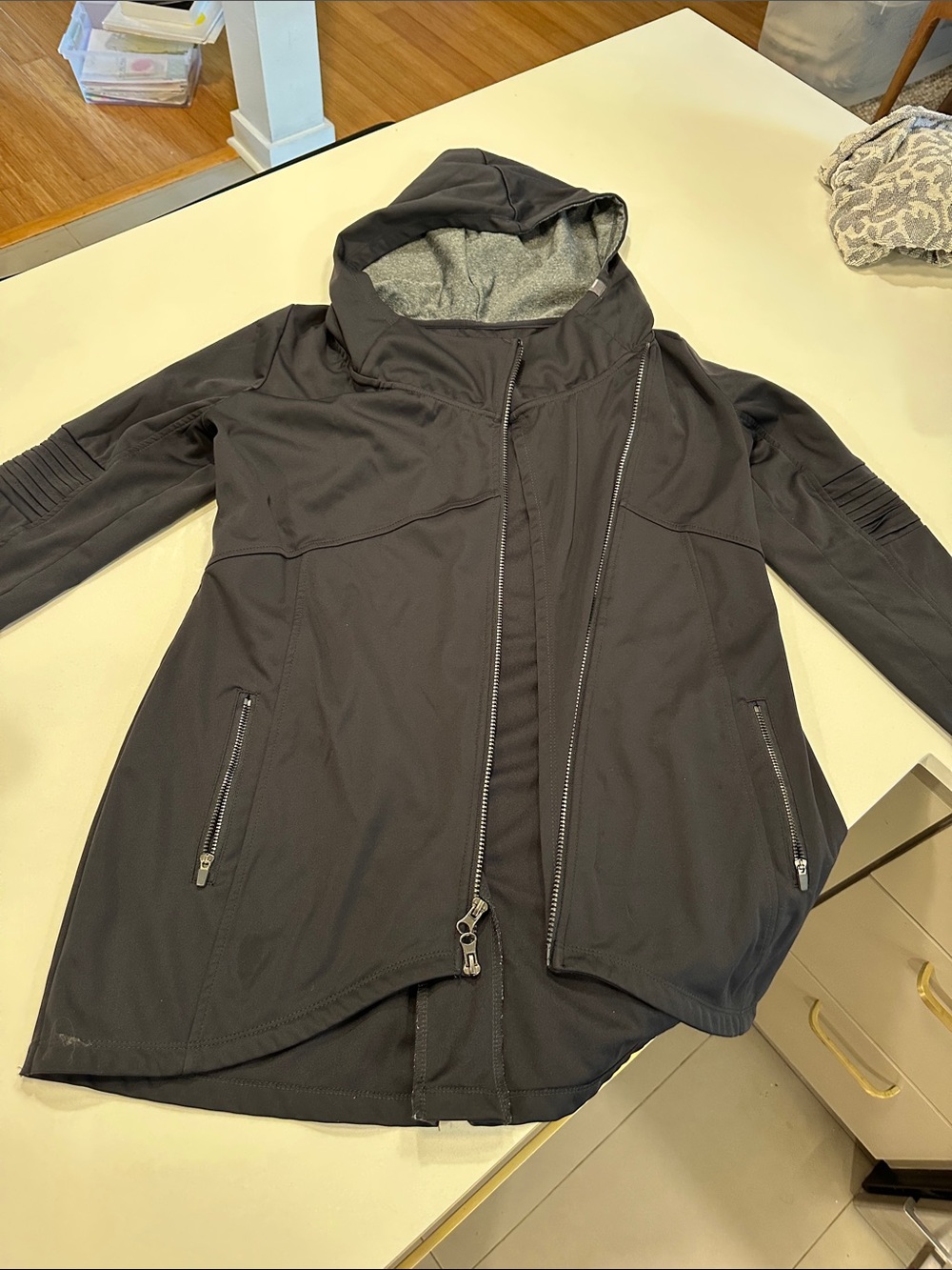 Mondetta Black Hooded Asymmetrical Zip Trench Coat